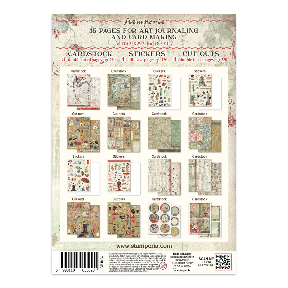 Stamperia ORIENTAL GARDEN - A4 Junk Journal - Stickers Cut outs Backgrounds #SBJK26
