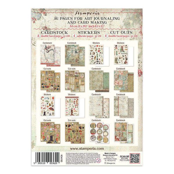 Stamperia ORIENTAL GARDEN - A4 Junk Journal - Stickers Cut outs Backgrounds #SBJK26