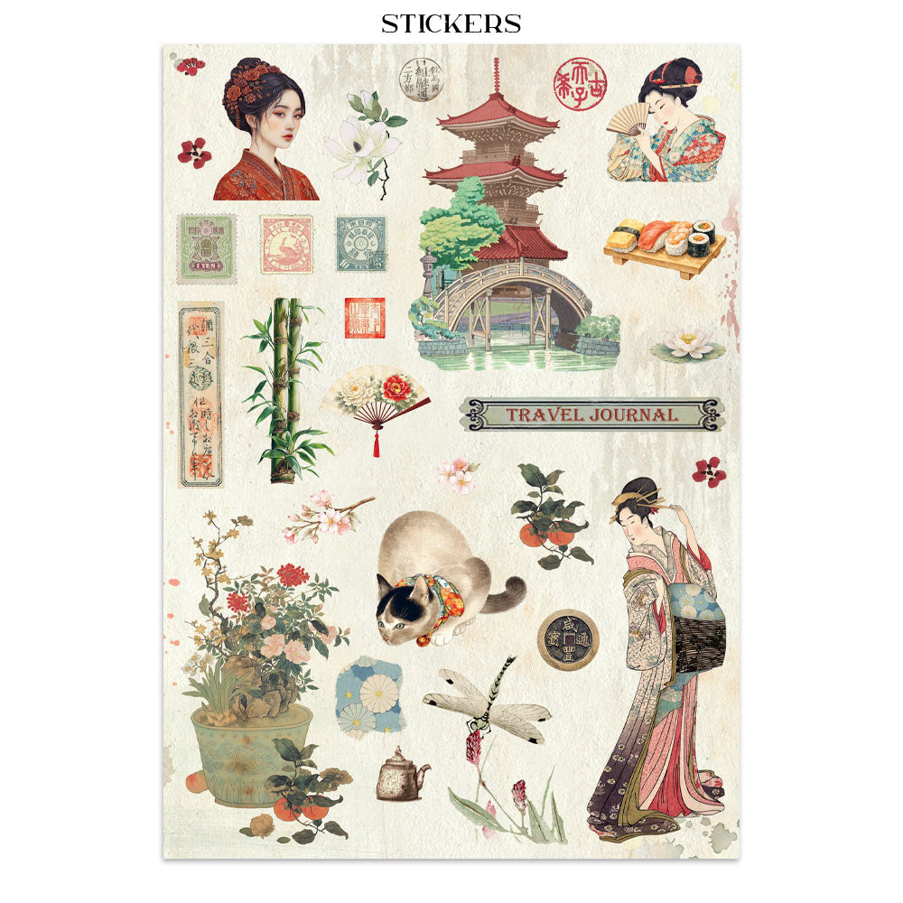 Stamperia ORIENTAL GARDEN - A4 Junk Journal - Stickers Cut outs Backgrounds #SBJK26