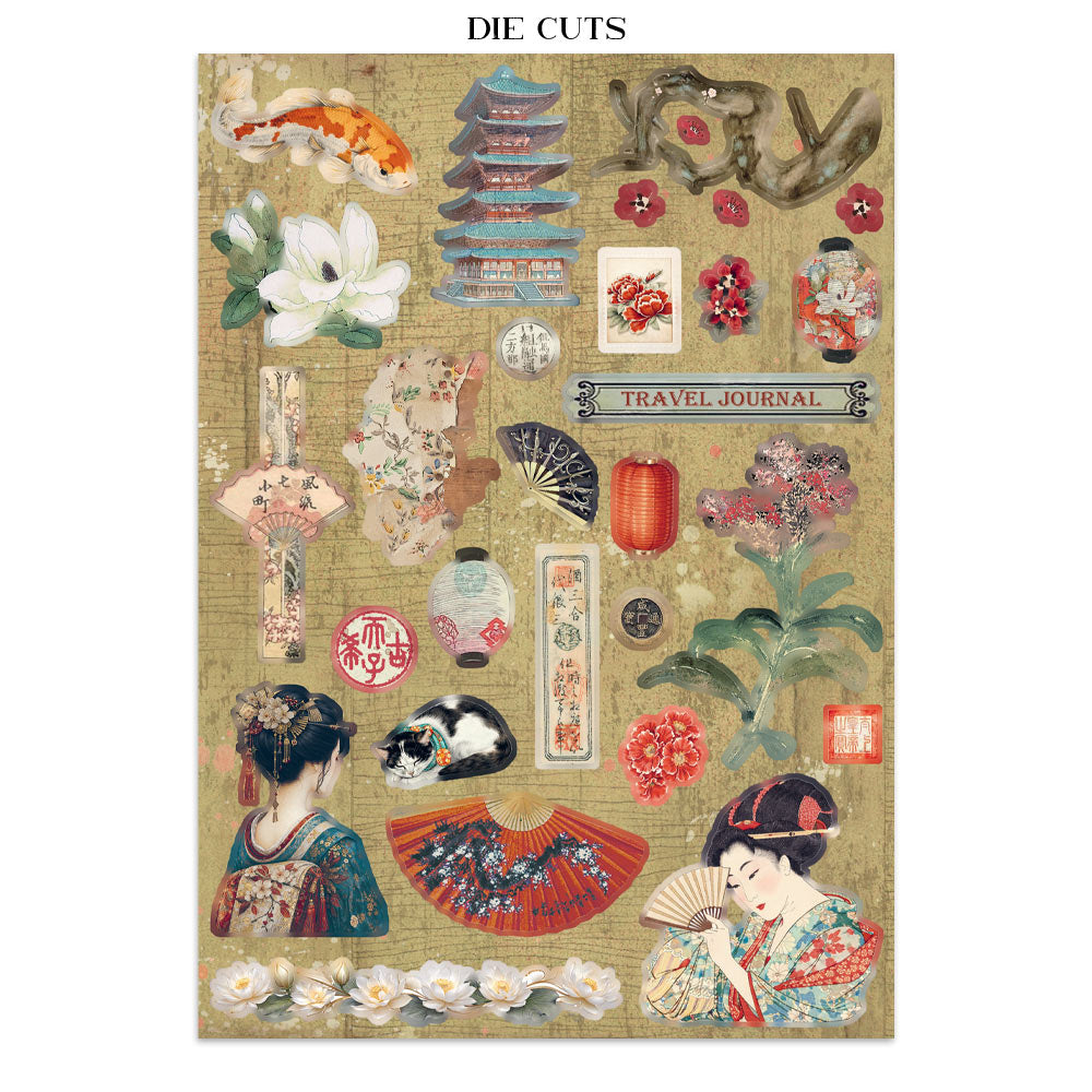 Stamperia ORIENTAL GARDEN - A4 Junk Journal - Stickers Cut outs Backgrounds #SBJK26