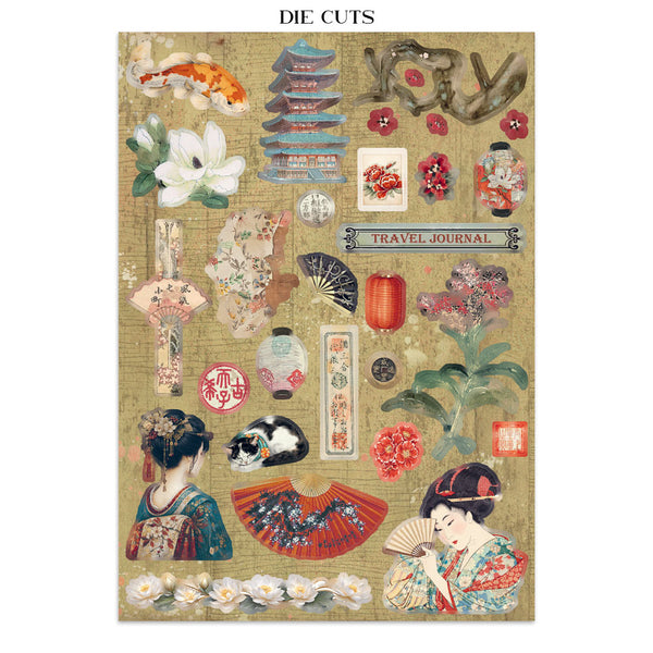 Stamperia ORIENTAL GARDEN - A4 Junk Journal - Stickers Cut outs Backgrounds #SBJK26