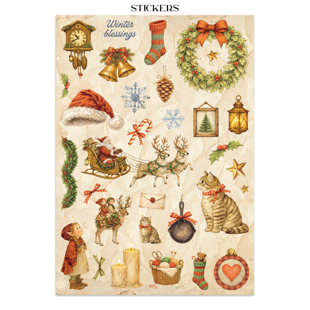 Stamperia SILENT NIGHT - CHRISTMAS - A4 Junk Journal - Stickers Cut outs Backgrounds #SBJK27