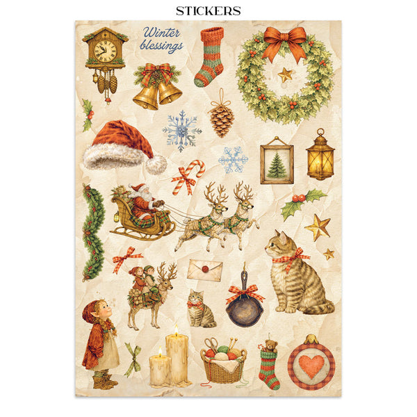 Stamperia SILENT NIGHT - CHRISTMAS - A4 Junk Journal - Stickers Cut outs Backgrounds #SBJK27