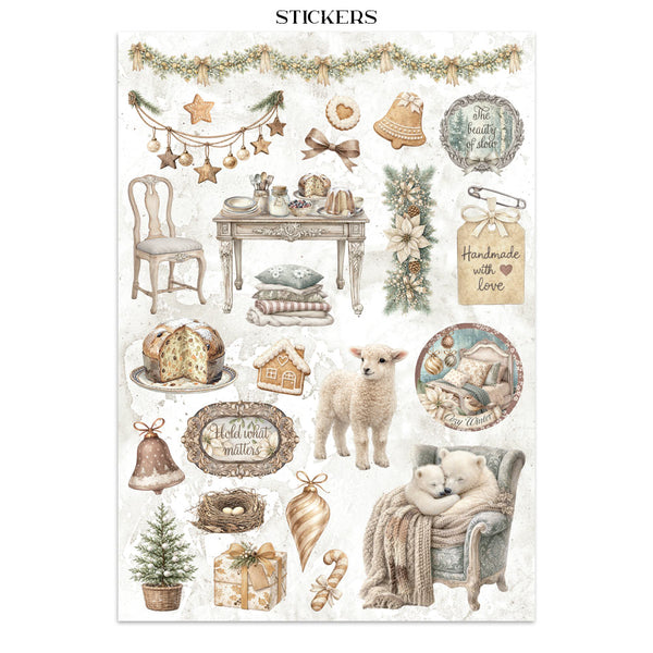 Stamperia WHITE CHRISTMAS - A4 Junk Journal - Stickers Cut outs Backgrounds #SBJK28