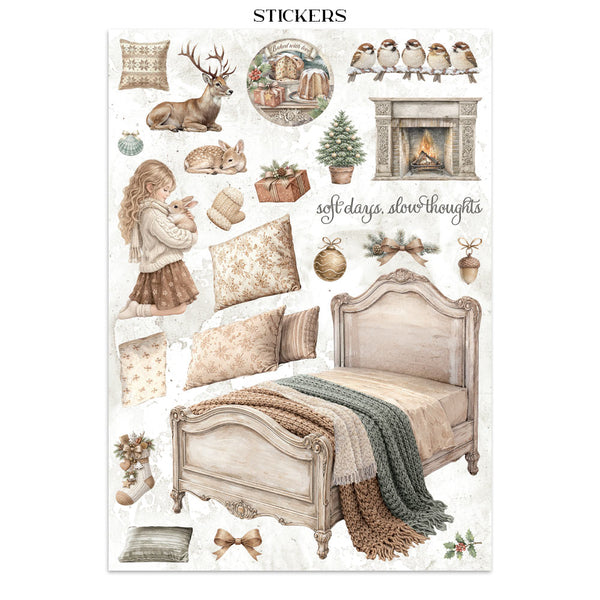 Stamperia WHITE CHRISTMAS - A4 Junk Journal - Stickers Cut outs Backgrounds #SBJK28