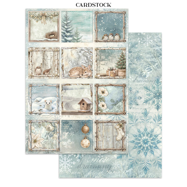 Stamperia WHITE CHRISTMAS - A4 Junk Journal - Stickers Cut outs Backgrounds #SBJK28
