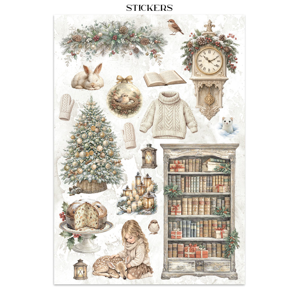 Stamperia WHITE CHRISTMAS - A4 Junk Journal - Stickers Cut outs Backgrounds #SBJK28