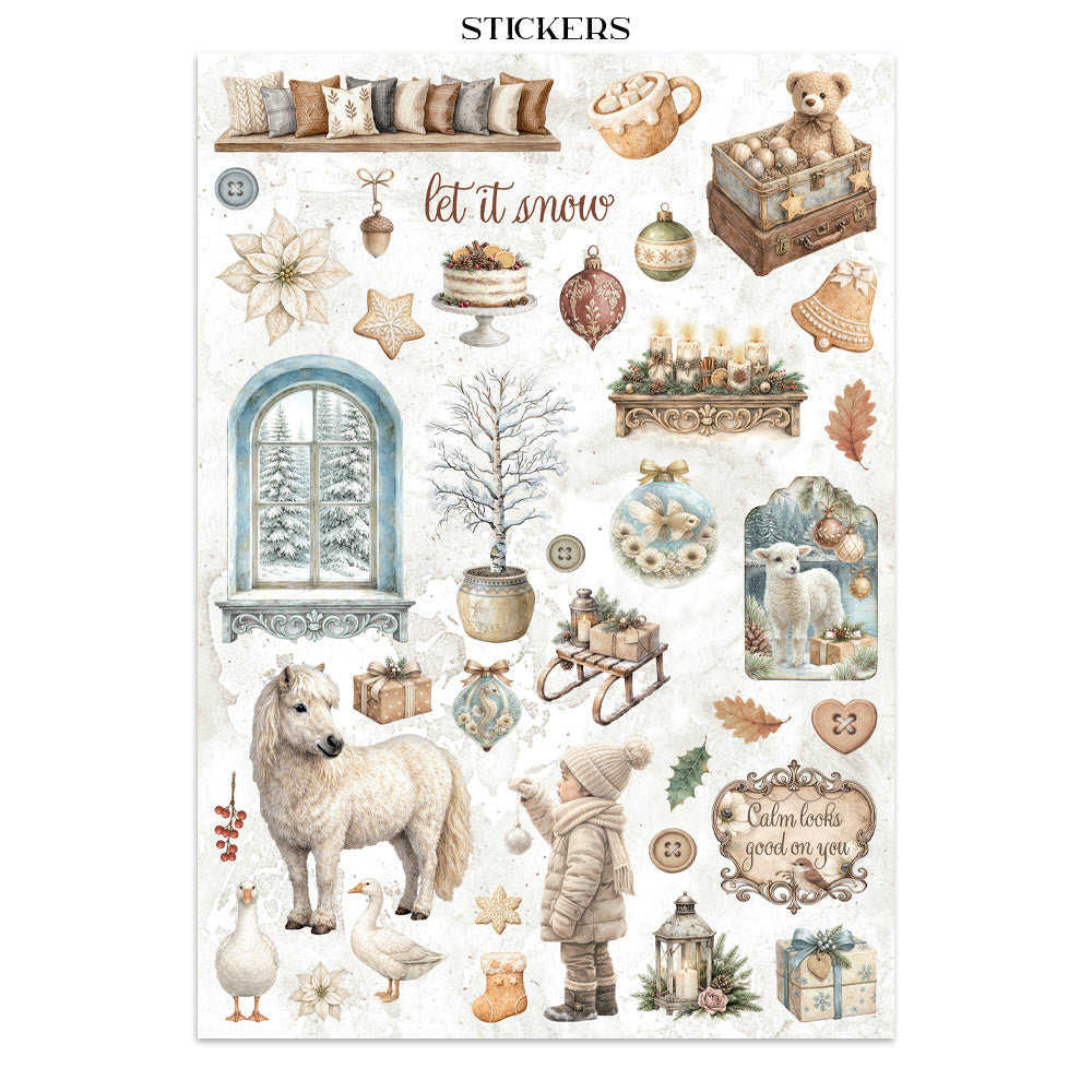 Stamperia WHITE CHRISTMAS - A4 Junk Journal - Stickers Cut outs Backgrounds #SBJK28