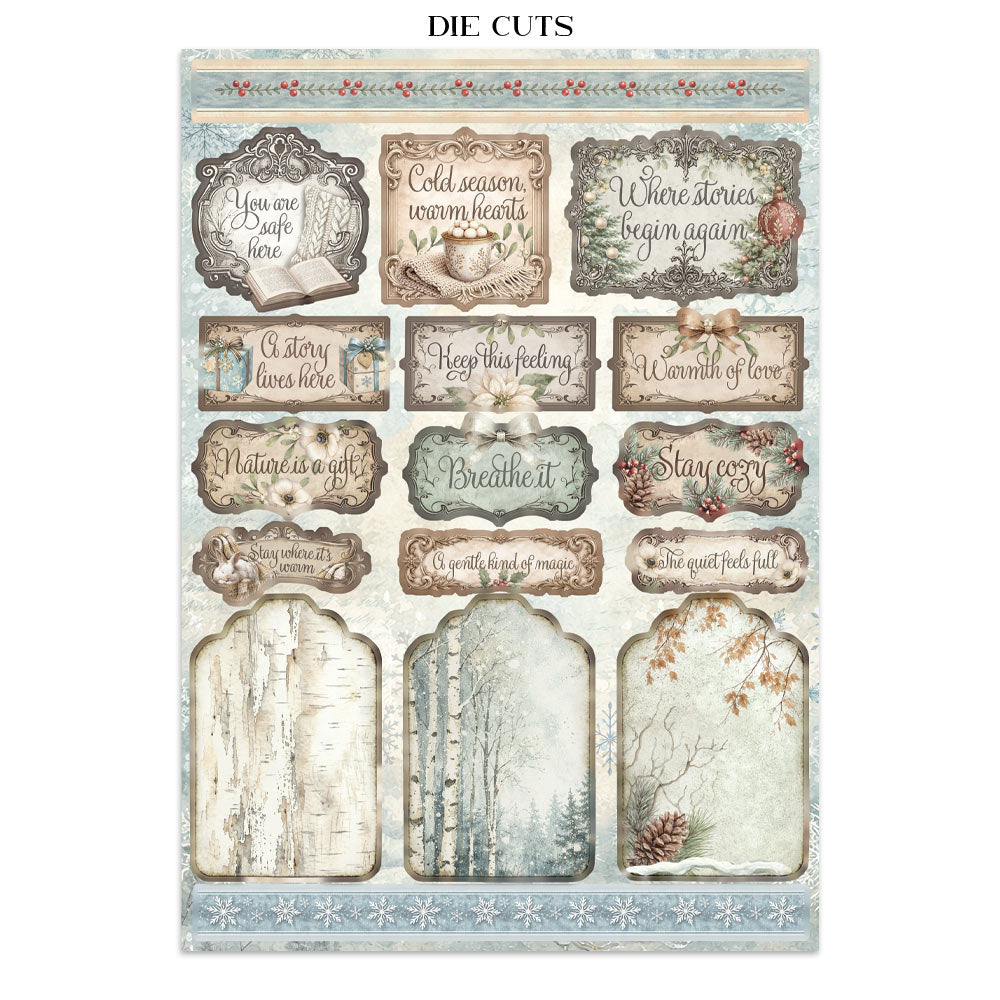 Stamperia WHITE CHRISTMAS - A4 Junk Journal - Stickers Cut outs Backgrounds #SBJK28
