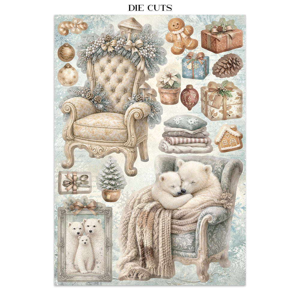 Stamperia WHITE CHRISTMAS - A4 Junk Journal - Stickers Cut outs Backgrounds #SBJK28