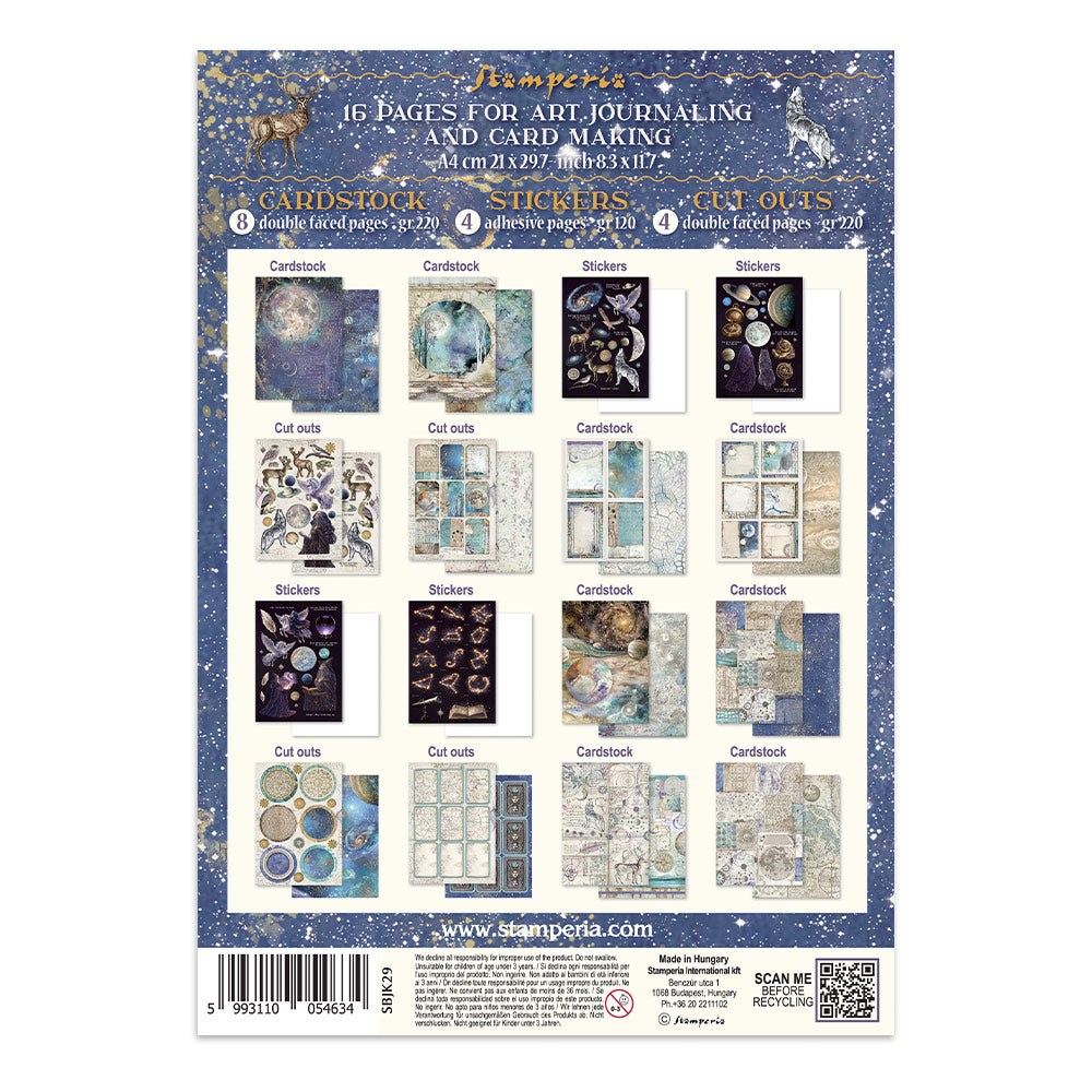 Stamperia COSMOS - A4 Junk Journal - Stickers Cut outs Backgrounds #SBJK29