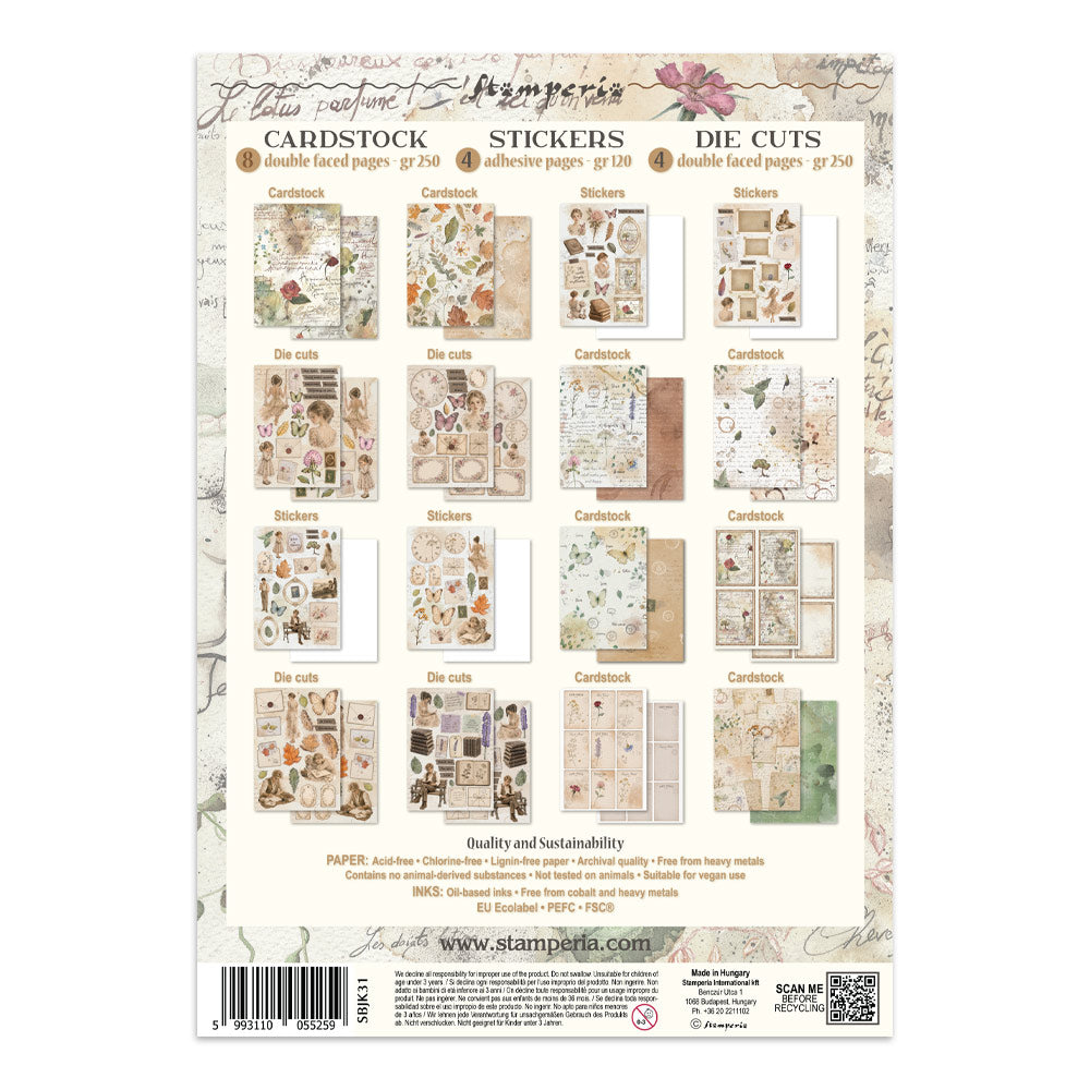 Stamperia FLOWERS and POEMS - A4 Junk Journal - Stickers Cut outs Backgrounds #SBJK31