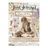 Front cover of a Stampenz 'Junk Journal' paper pack titled 'Flowers and Poems'. The cover features vintage-style illustrations, including a young woman writing in a journal, flowers, leaves, butterflies, and handwritten notes on a beige background.