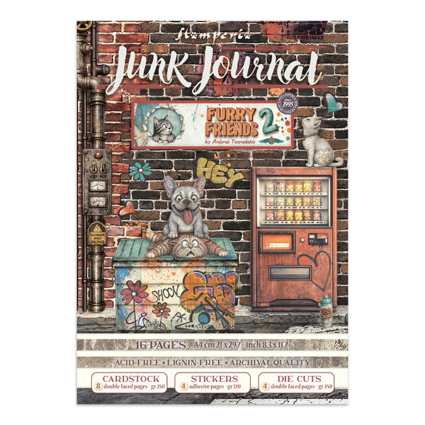 Stamperia FURRY FRIENDS 2 - A4 Junk Journal - Stickers Cut outs Backgrounds #SBJK33