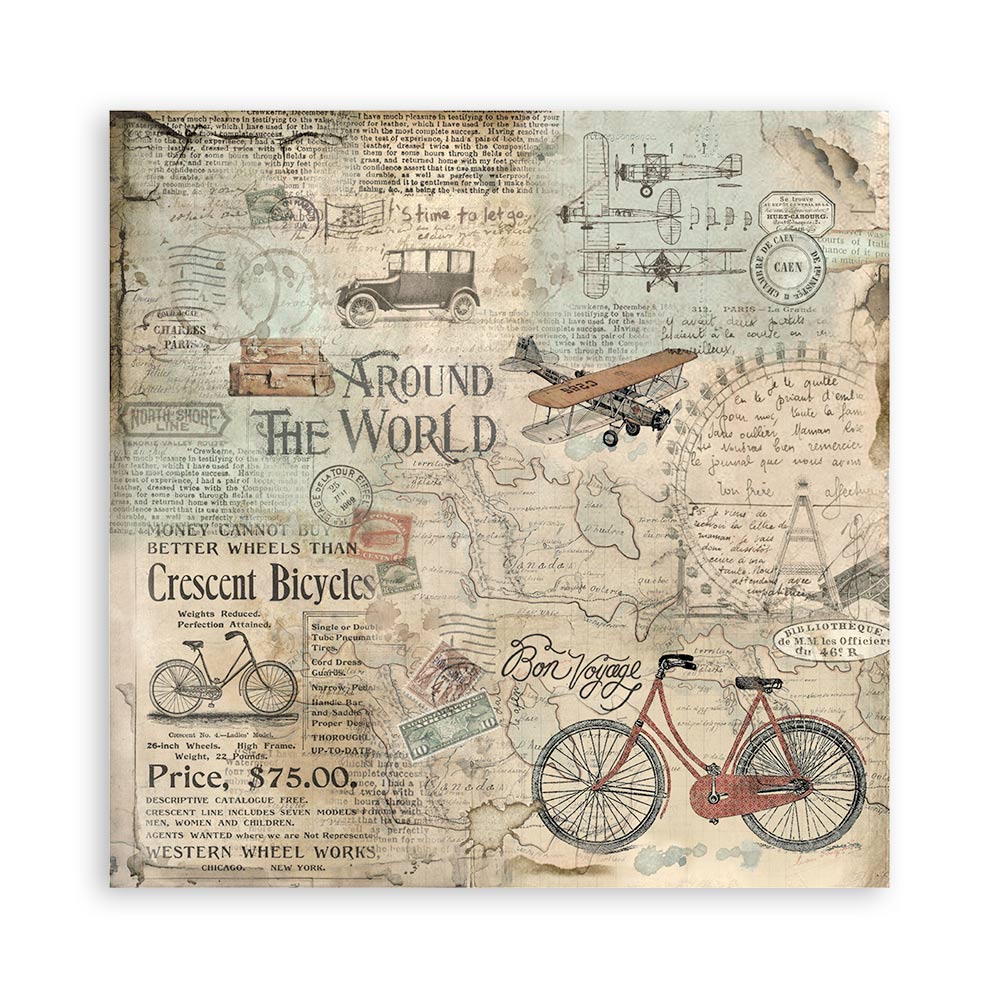 Stamperia AROUND THE WORLD Fabric Sheets 4 pcs #SBPLT14