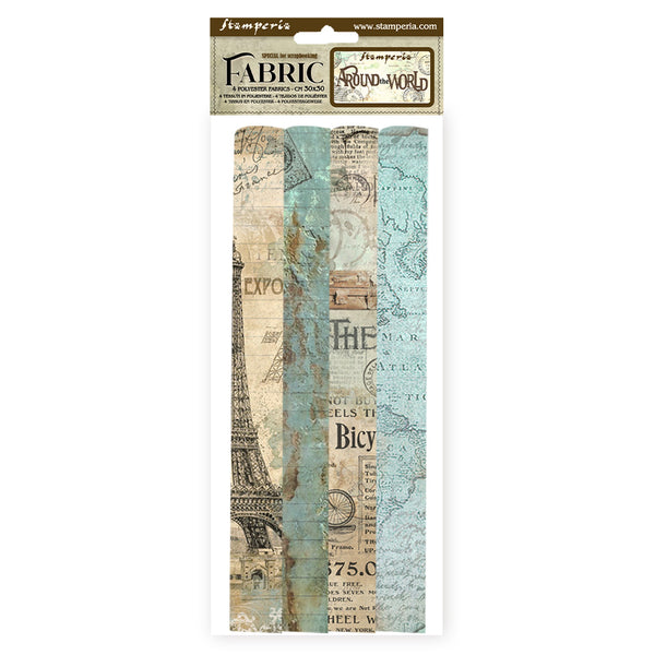 Stamperia AROUND THE WORLD Fabric Sheets 4 pcs #SBPLT14
