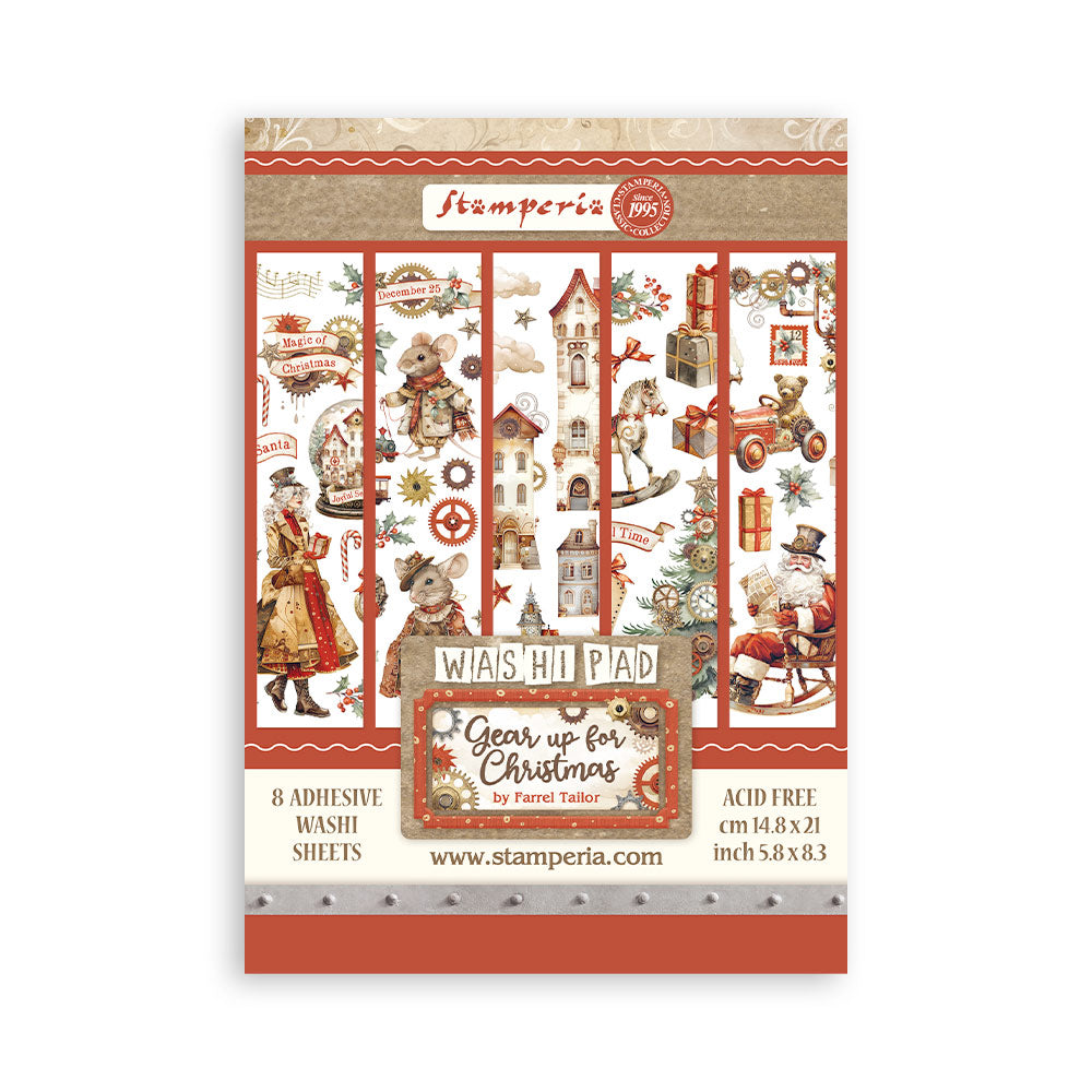 Stamperia GEAR UP FOR CHRISTMAS Washi Pad 8 Sheets A5 #SBW09