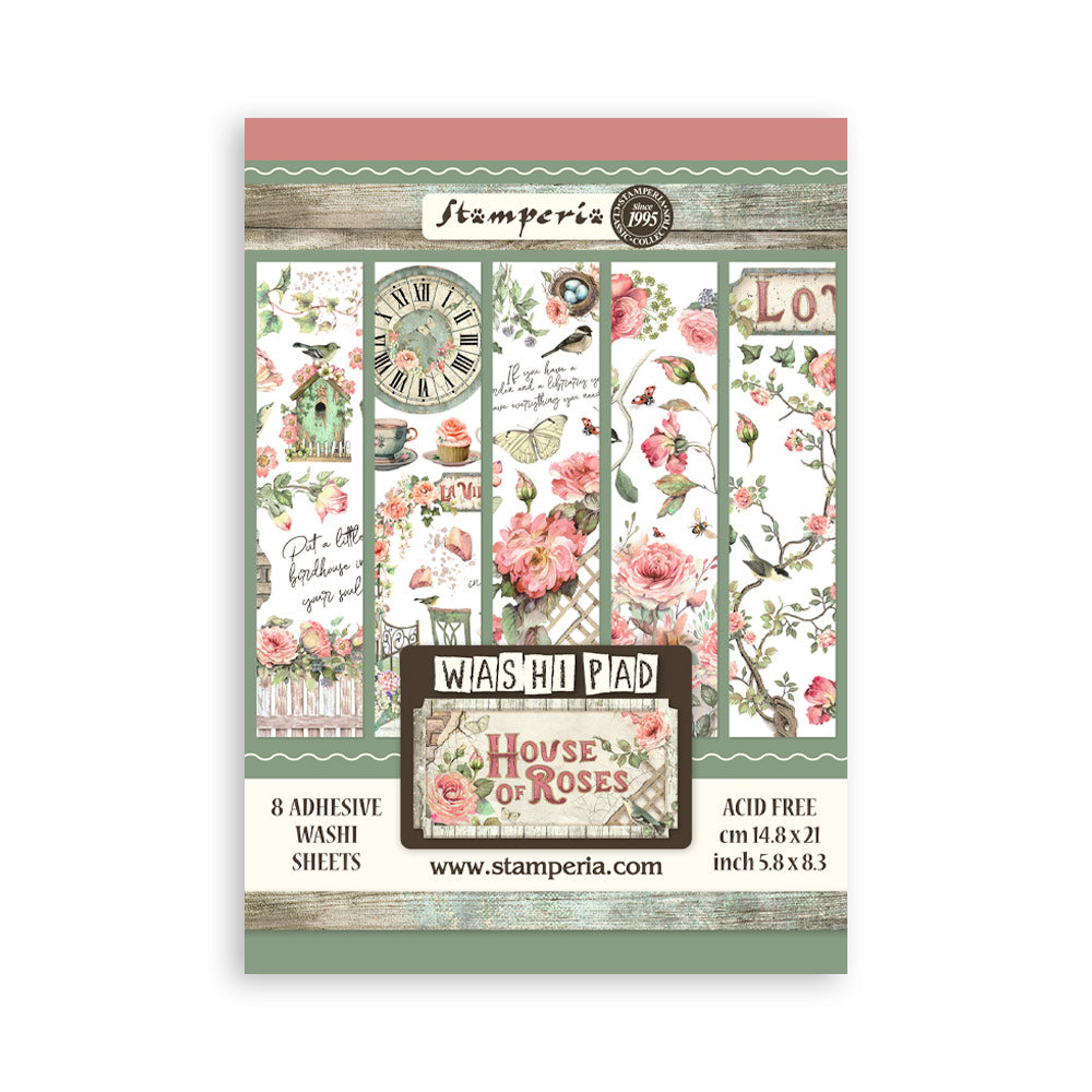 PRE-ORDER Stamperia HOUSE OF ROSES Washi Pad 8 Sheets A5 #SBW18