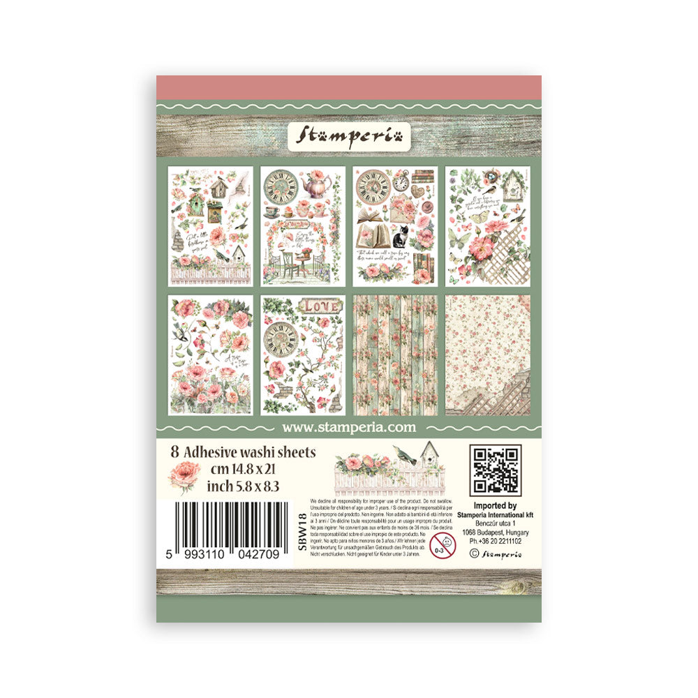 PRE-ORDER Stamperia HOUSE OF ROSES Washi Pad 8 Sheets A5 #SBW18