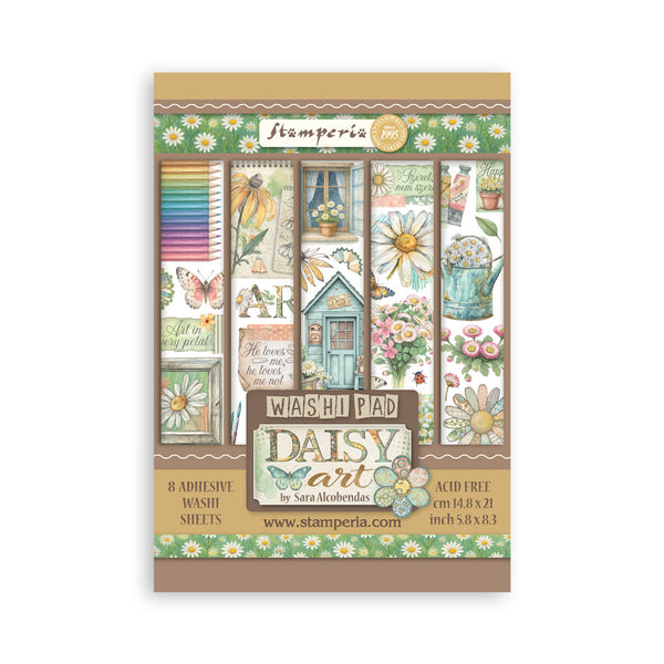 Stamperia Daisy Art Washi Pad packaging with garden-themed design on a white background