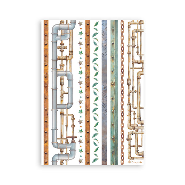 Decorative design with pipes and chains on a white background