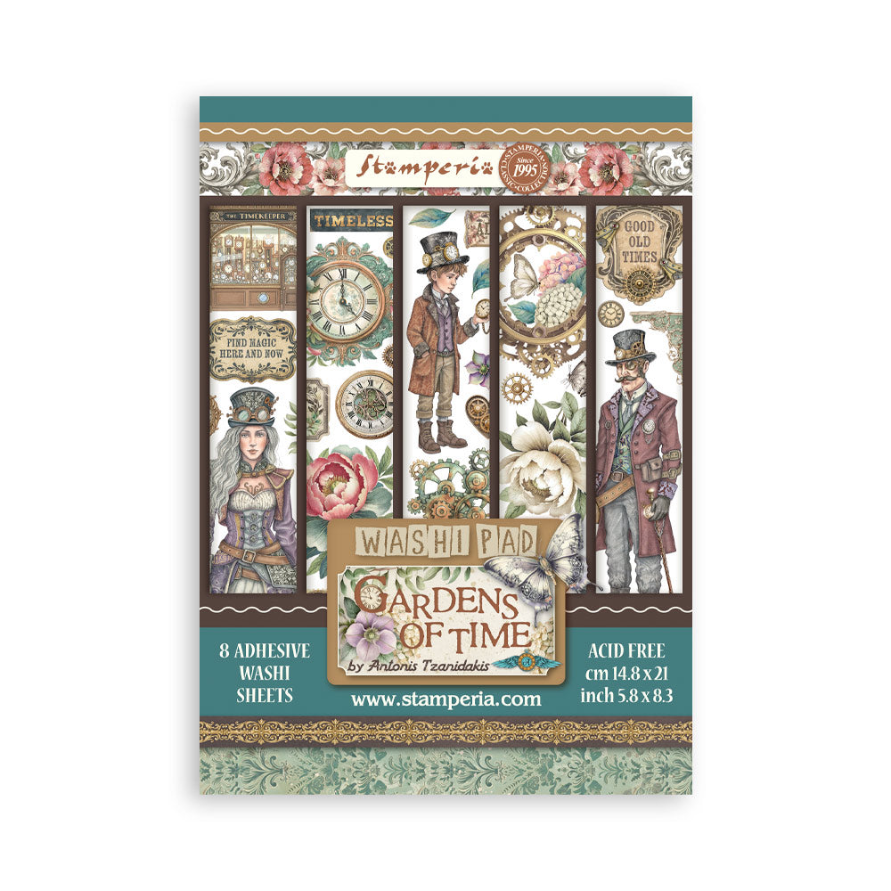 Stamperia 'Gardens of Time' washi pad packaging with vintage-themed design.