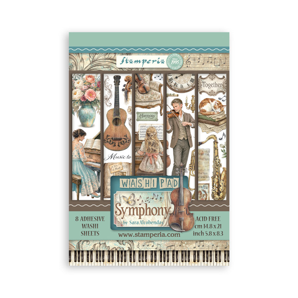 Stamperia washi pad with musical theme design on a white background