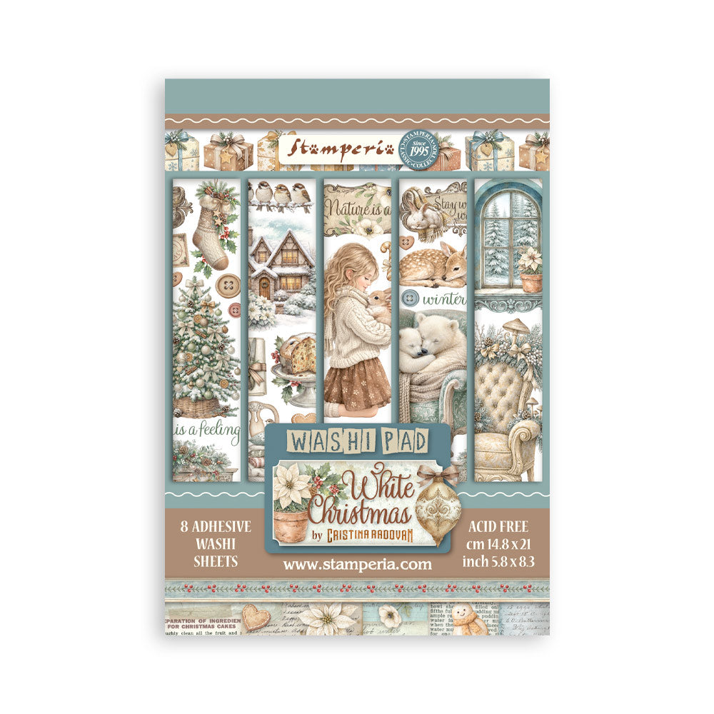 Stamperia WHITE CHRISTMAS Washi Pad 8 Sheets A5 #SBW36