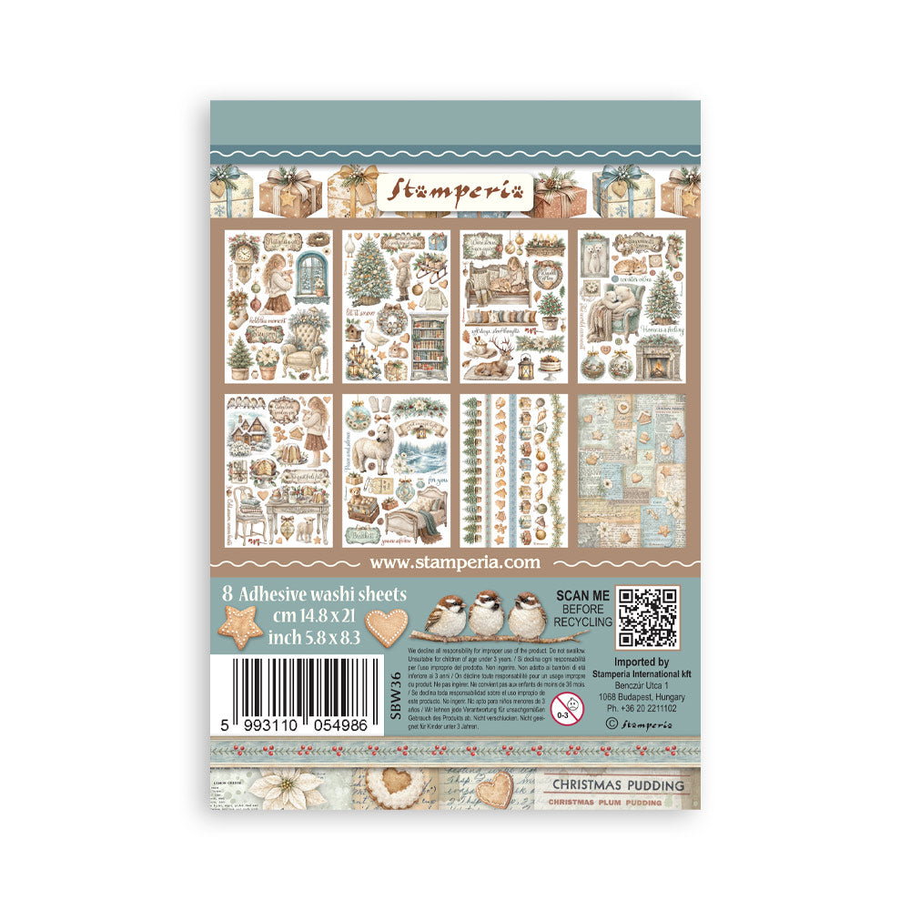 Stamperia WHITE CHRISTMAS Washi Pad 8 Sheets A5 #SBW36