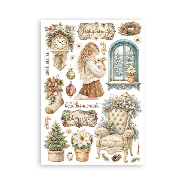 Stamperia WHITE CHRISTMAS Washi Pad 8 Sheets A5 #SBW36