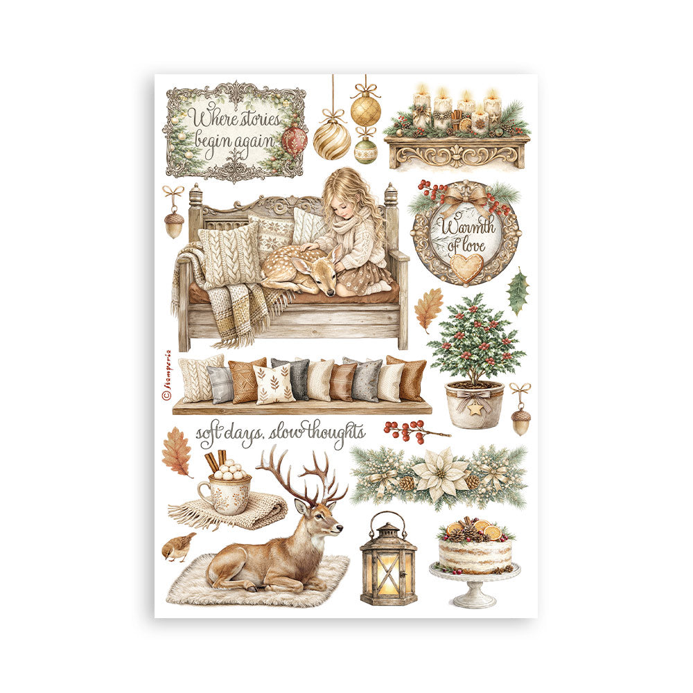 Stamperia WHITE CHRISTMAS Washi Pad 8 Sheets A5 #SBW36