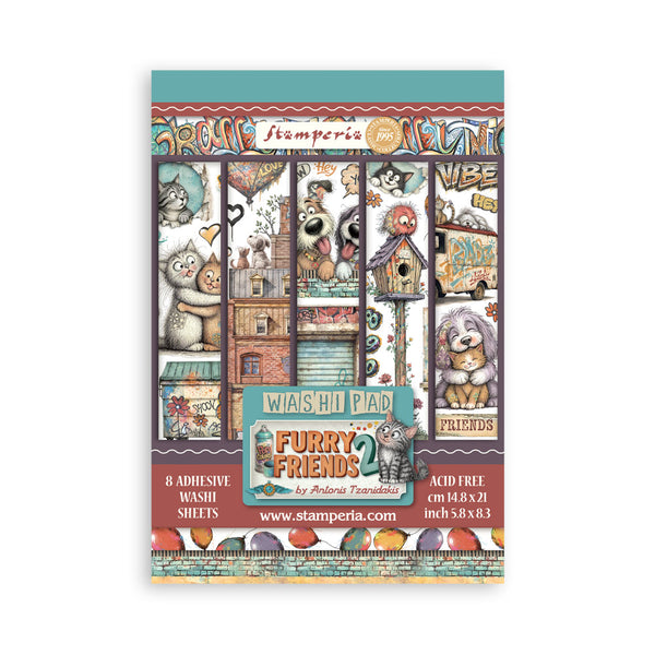 PRE-ORDER Stamperia FURRY FRIENDS 2 Washi Pad 8 Sheets A5 #SBW39