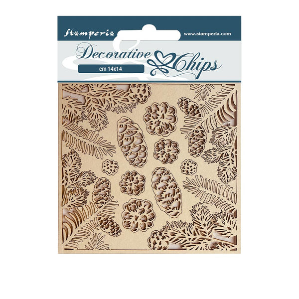 Stamperia Christmas PINECONES Decorative Chips 5.5"x5.5" #SCB102