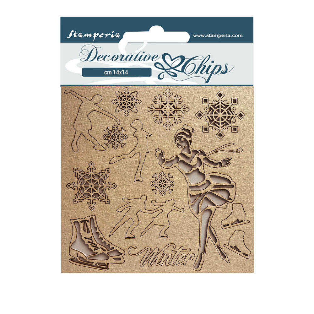 Stamperia Christmas SWEET WINTER ICE SKATER Decorative Chips 5.5