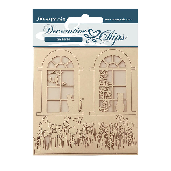Stamperia Decorative Chips Create Happiness WELCOME HOME WINDOWS 5.5" x 5.5" #SCB158
