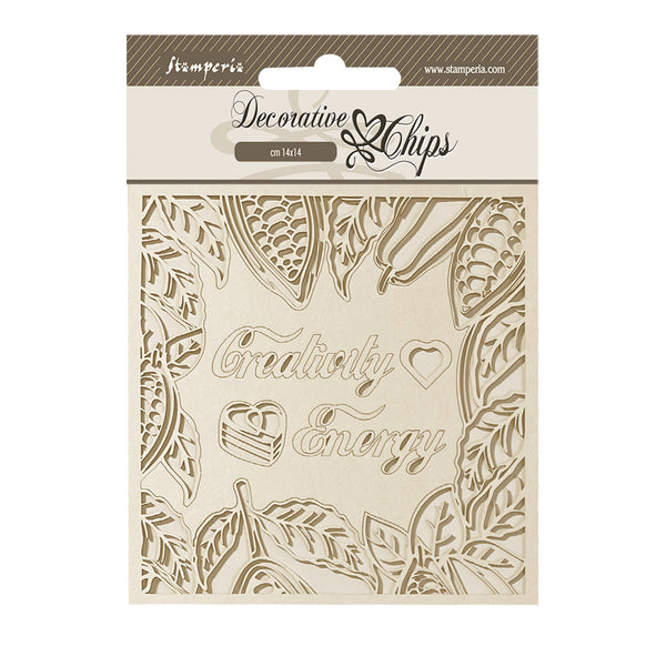 Stamperia COFFEE and CHOCOLATE CREATIVITY Energy Decorative Chips 5.5" x 5.5" #SCB196