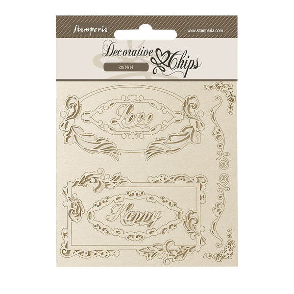 Stamperia Coffee and Chocolate LOVE HAPPY FRAMES Decorative Chips 5.5" x 5.5" #SCB197