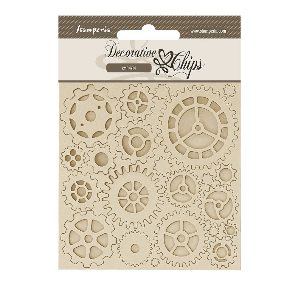 Stamperia VOYAGES FANTASTIQUES Gears Decorative Chips 5.5