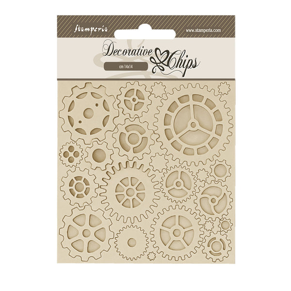 Stamperia VOYAGES FANTASTIQUES Gears Decorative Chips 5.5"x5.5" #SCB203