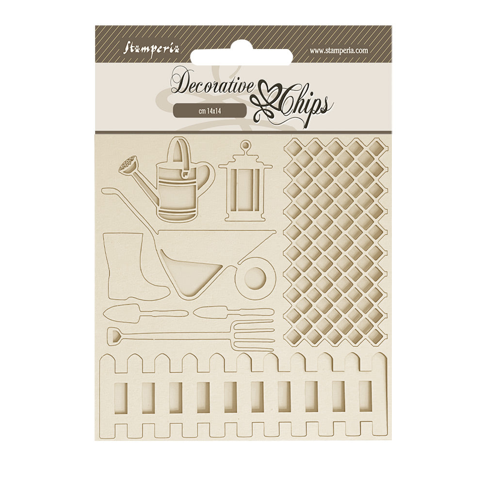 Stamperia Decorative Chips GARDEN TOOLS 5.5