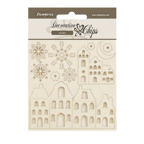 Stamperia GEAR UP FOR CHRISTMAS COZY HOUSES Decorative Chips 5.5"x5.5" #SCB226