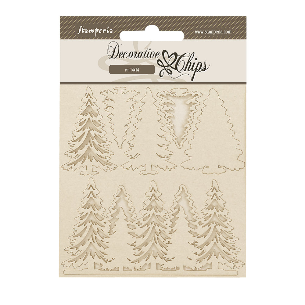 Stamperia GEAR UP FOR CHRISTMAS TREES Decorative Chips 5.5