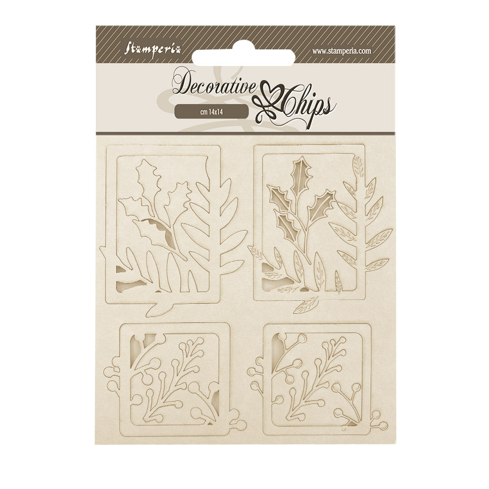 Stamperia GEAR UP FOR CHRISTMAS 4 SQUARES Decorative Chips 5.5