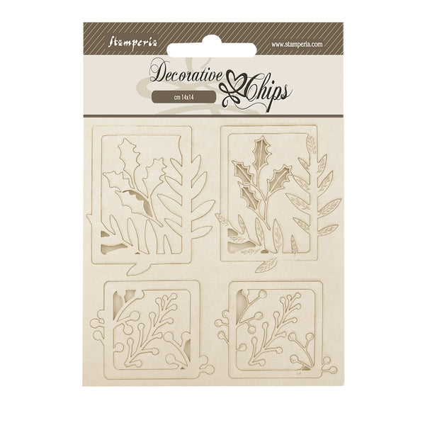 Stamperia GEAR UP FOR CHRISTMAS 4 SQUARES Decorative Chips 5.5"x5.5" #SCB233