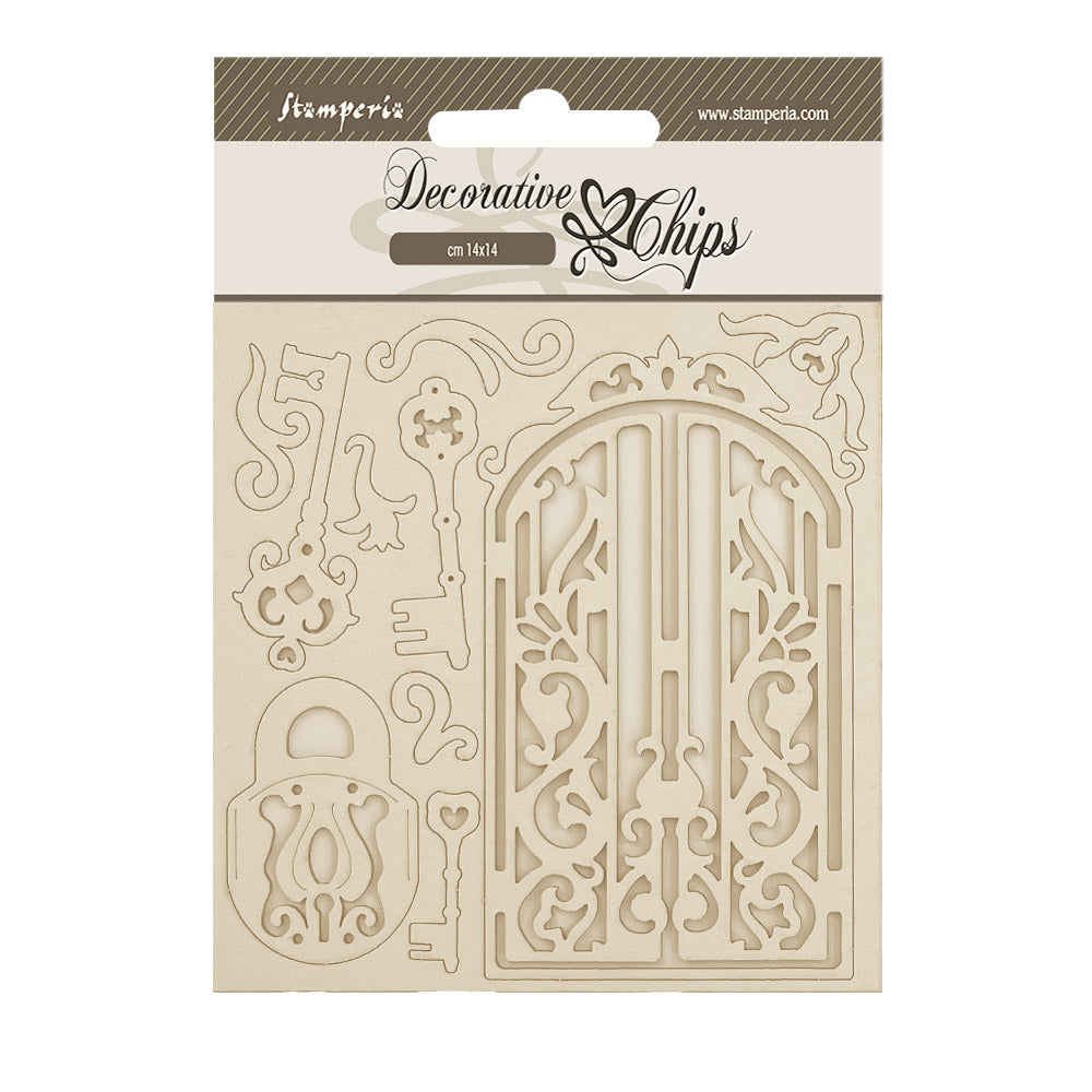 Stamperia OLD LACE GATE and KEY Decorative Chips 5.5