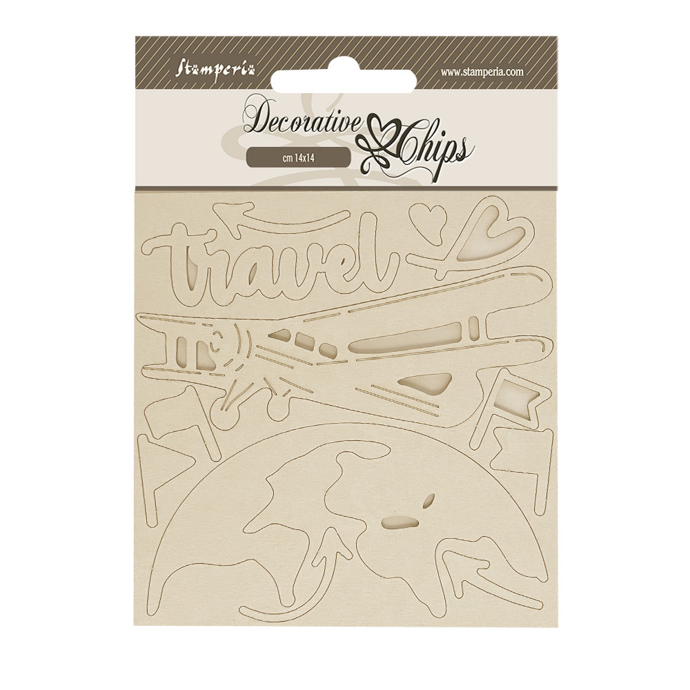 Stamperia ART OF TRAVELLING - AIRPLANE Decorative Chips 5.5