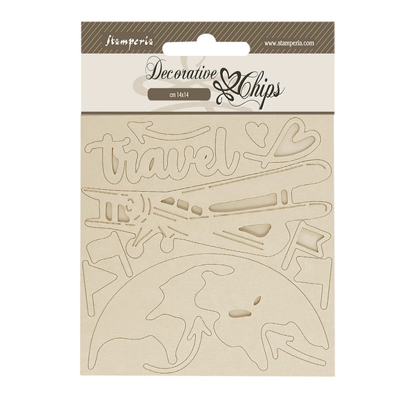 Stamperia ART OF TRAVELLING - AIRPLANE Decorative Chips 5.5"x5.5" #SCB249