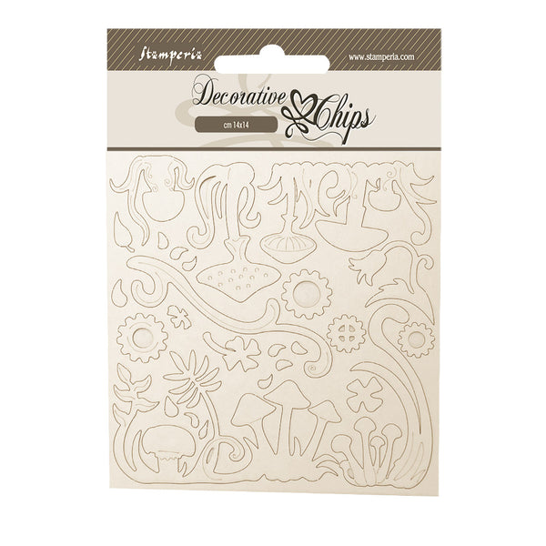 PRE-ORDER Stamperia HIDDEN GROVE - GRASS and MUSHROOMS Decorative Chips 5.5"x5.5" #SCB256