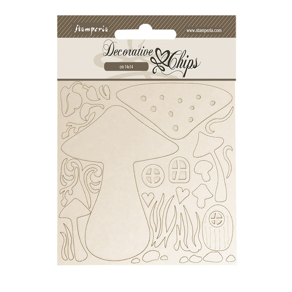 PRE-ORDER Stamperia HIDDEN GROVE - MUSHROOMS Decorative Chips 5.5"x5.5" #SCB257