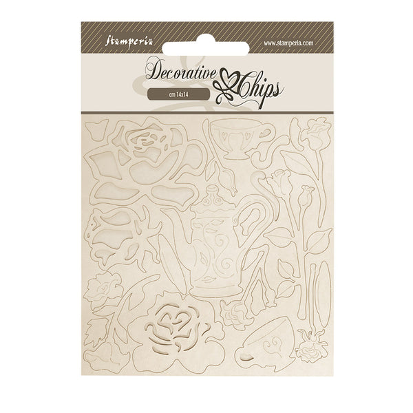 PRE-ORDER Stamperia HOUSE OF ROSES - ROSES Decorative Chips 5.5"x5.5" #SCB258